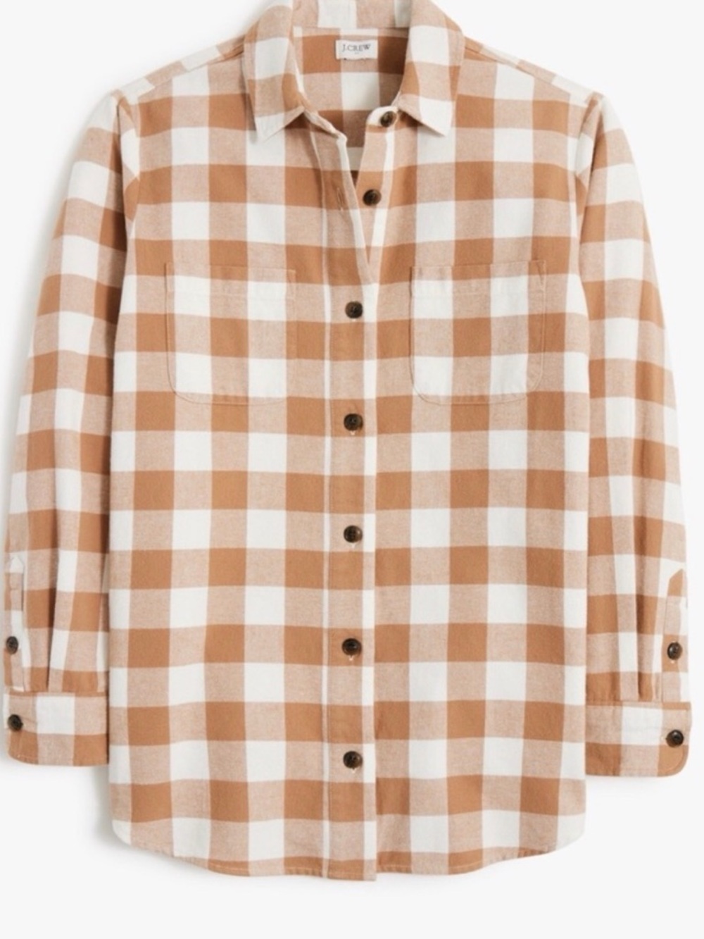 J.CREW Flannel Plaid Brown White Button-Up Shirt Women’s Size L - Picture 2 of 8